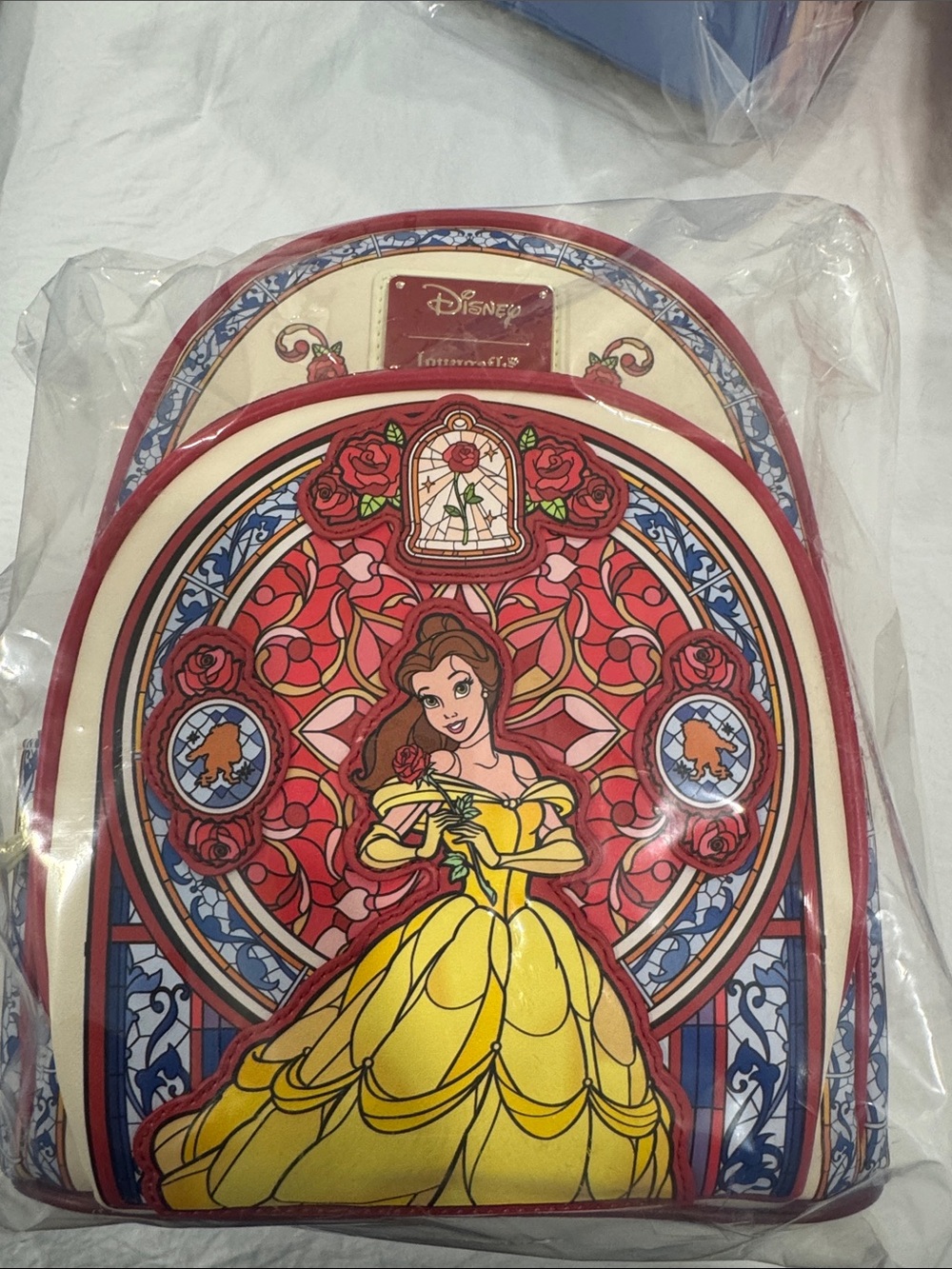 Disney Belle Stained Glass Mini Backpack - Yellow, Red & Cream Loungefly